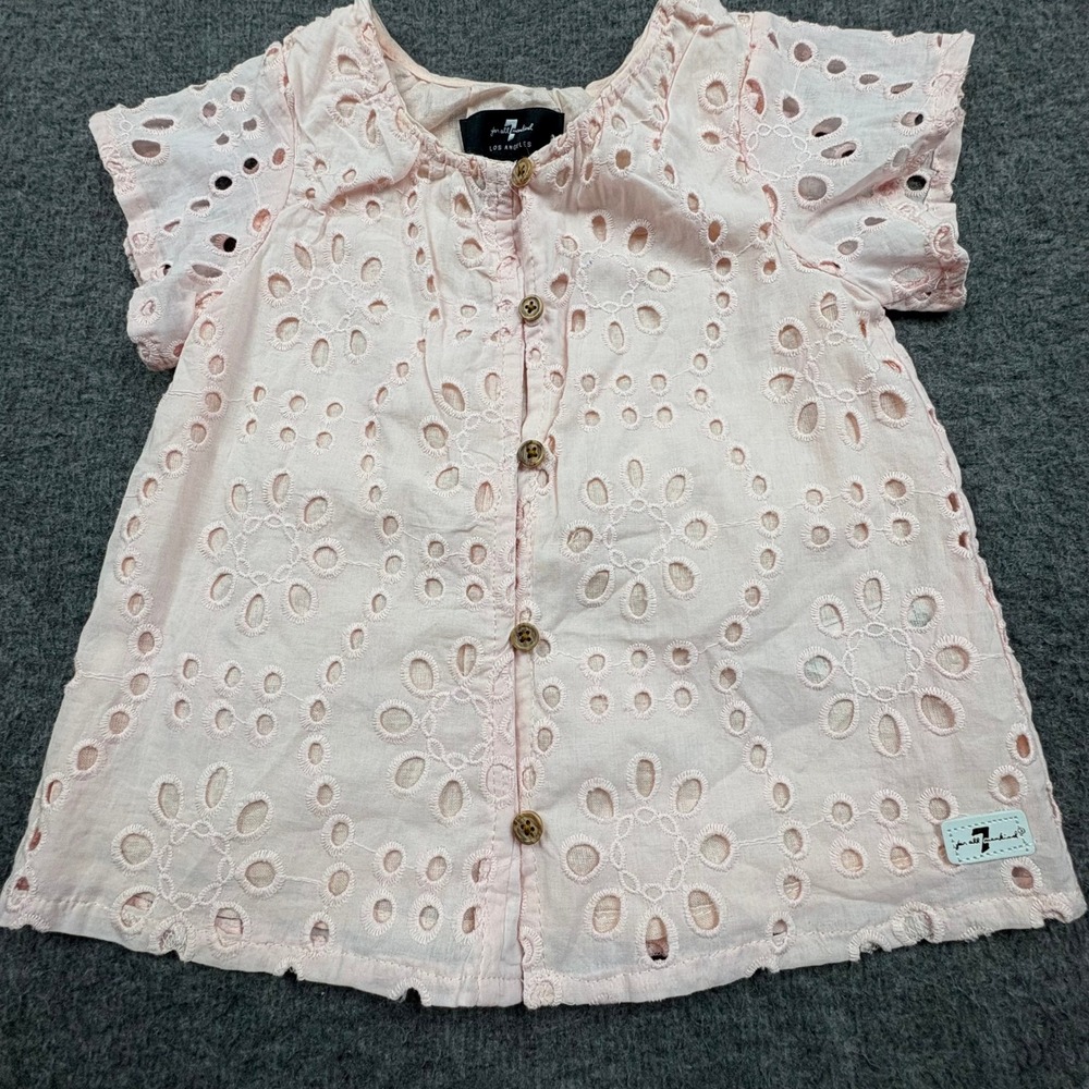 7 For All Mankind Girls 3T (2024) Pink Eyelet Button Down Top Cottagecore Church